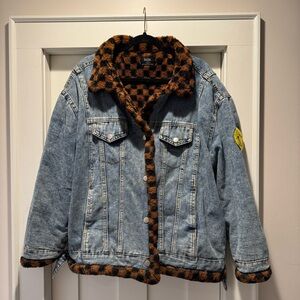 Lala Blue Denim Jacket with Checkered faux fur interior